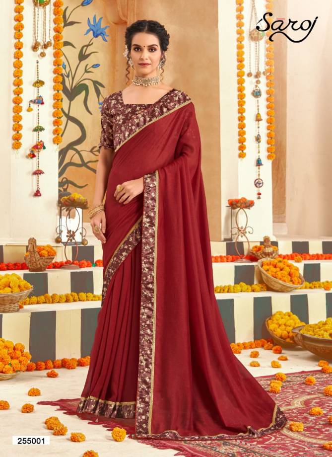Saroj Divyaa Heavy Festive Wear Vichitra Silk With Border Lace Saree Collection